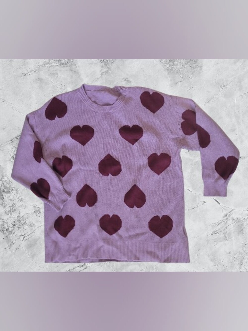 Bloomchic Lavender Sweater, Women's Size 14-16, Hearts Design, Crewneck